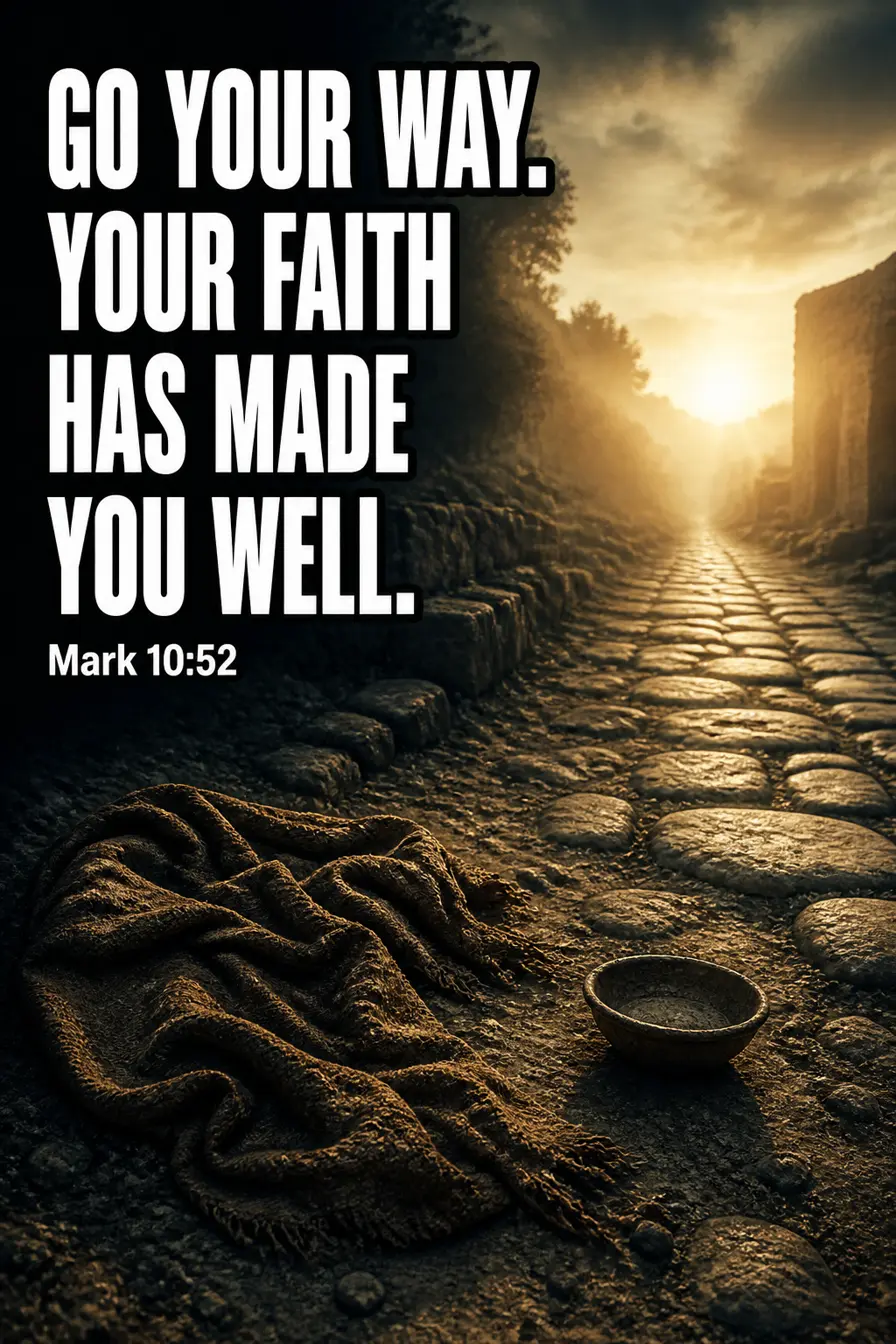 Mark 10:52 Bible verse card: “your way. Your faith has made you well.”