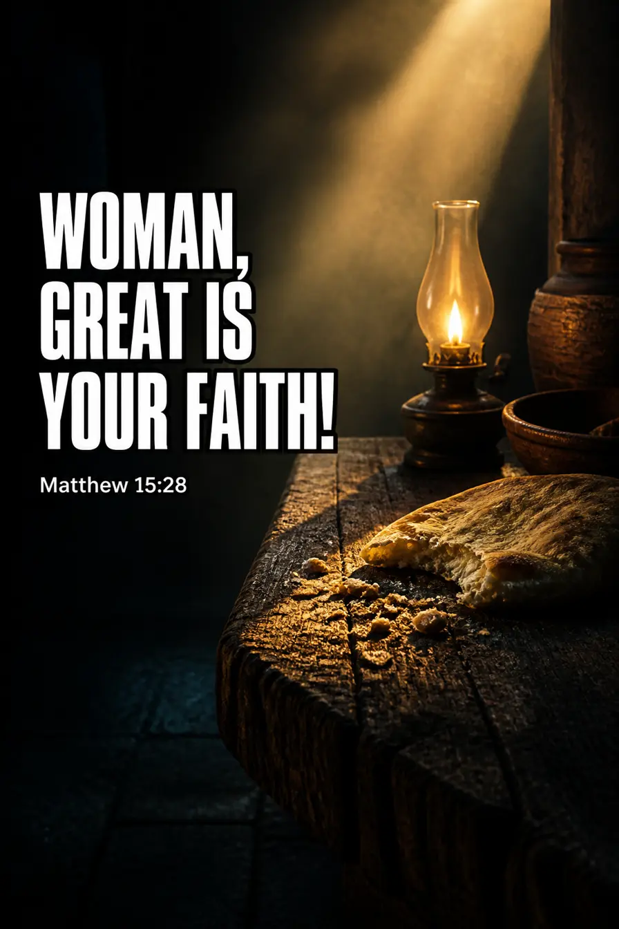 Matthew 15:28 Bible verse card: “Woman, great is your faith!”