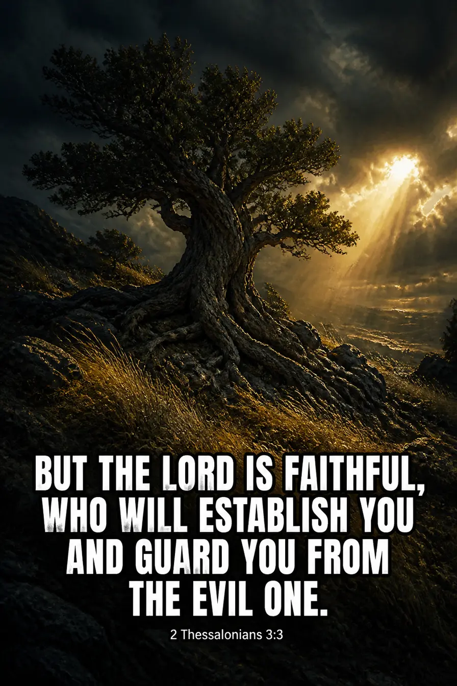 2 Thessalonians 3:3 Bible verse card: “But the Lord is faithful, who will establish you and guard you from the evil one.”