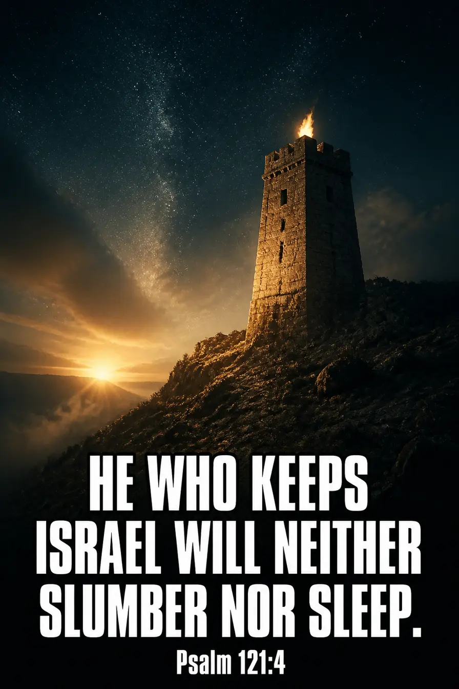 Psalm 121:3-4 Bible verse card: “he who keeps Israel will neither slumber nor sleep”