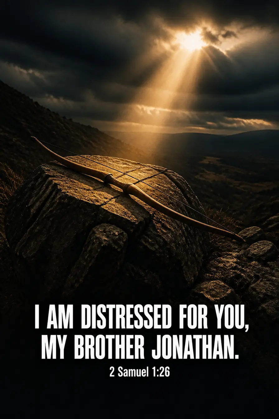 2 Samuel 1:26 Bible verse card: “am distressed for you, my brother Jonathan.”