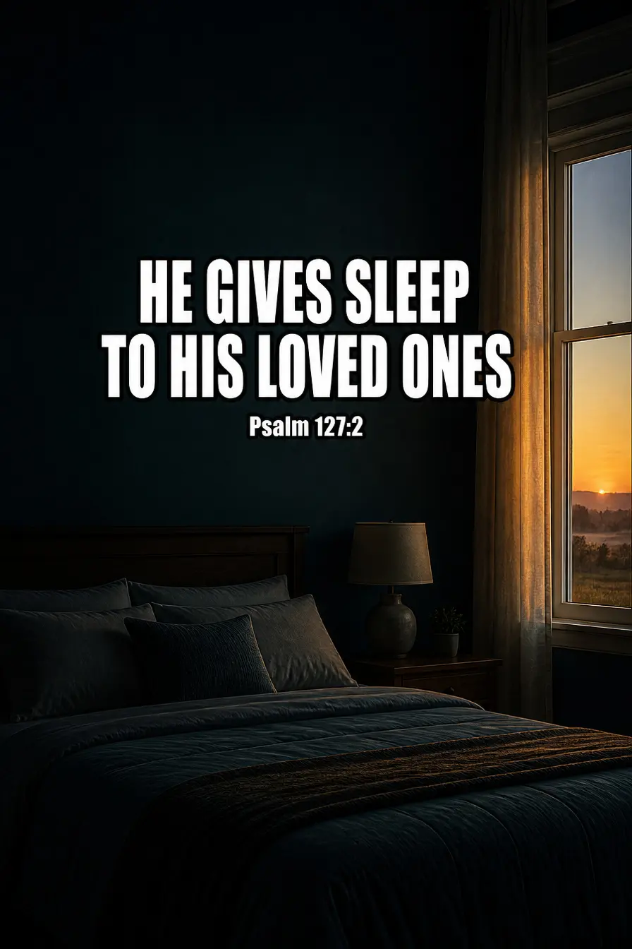 Psalm 127:2 Bible verse card: “he gives sleep to his loved ones.”