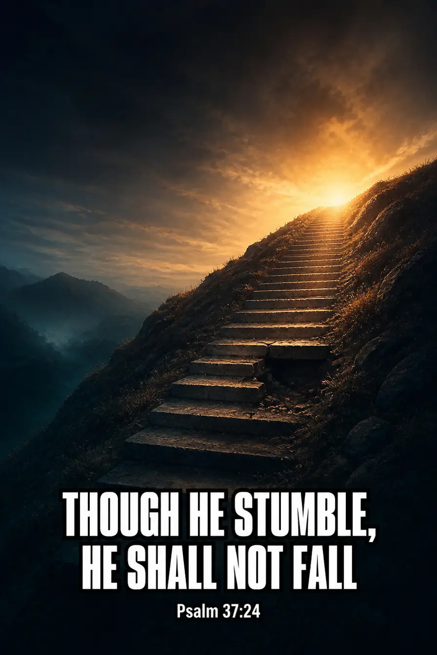 Psalm 37:24 — Held Up While Stumbling Bible verse inspiration