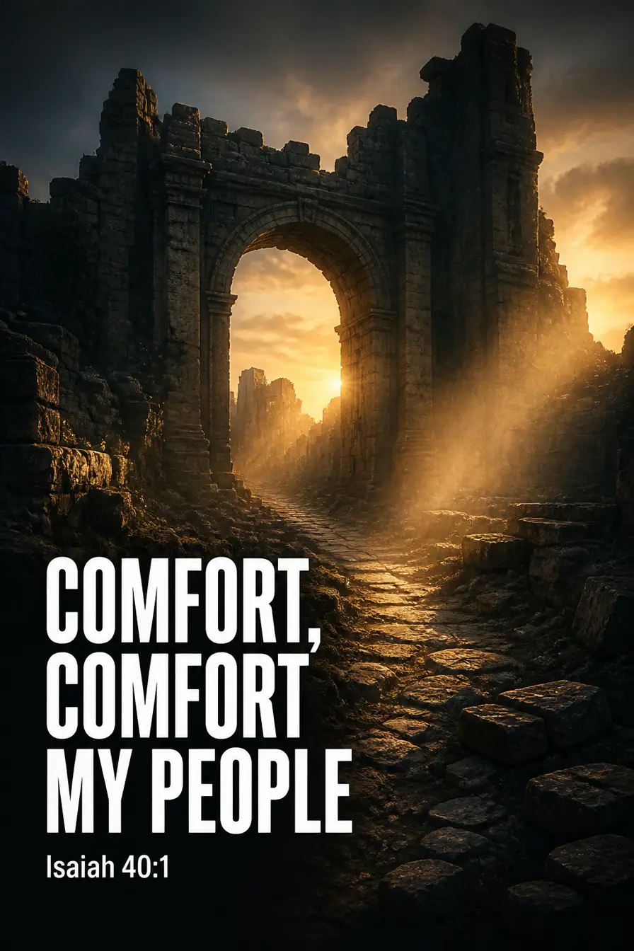 Isaiah 40:1 Bible verse card: “Comfort, comfort my people”