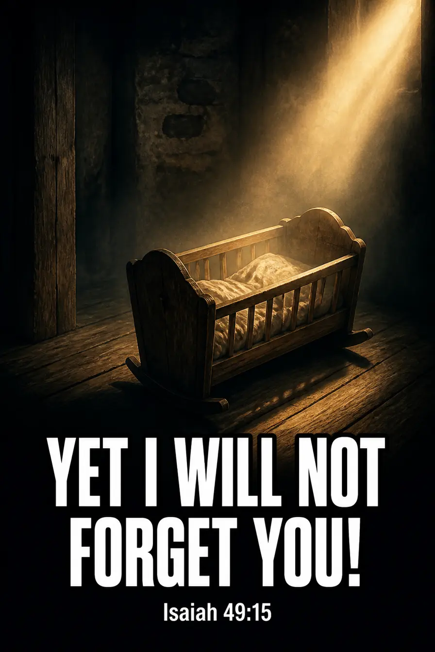 Isaiah 49:15 Bible verse card: “Can a woman forget her nursing child, that she should not have compassion on the son of her womb? Yes, these may forget, yet I will not forget you!”