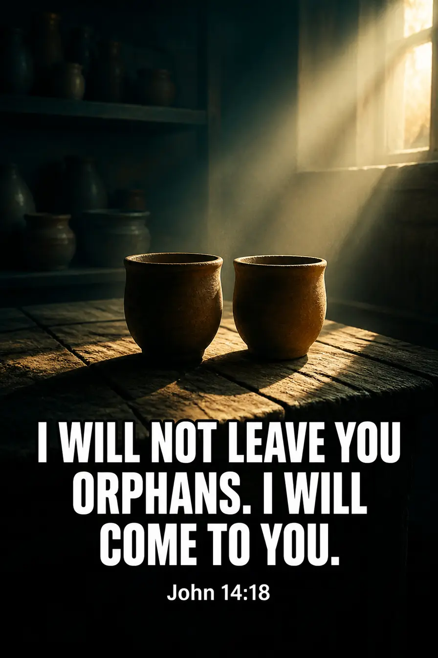John 14:18 Bible verse card: “will not leave you orphans. I will come to you.”