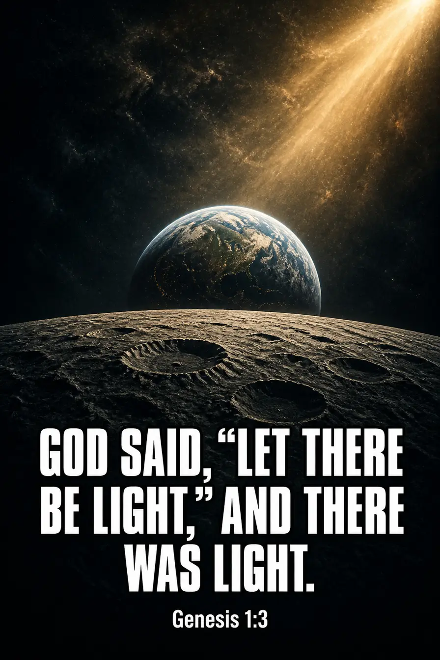 Genesis 1:3 Bible verse card: “said, “Let there be light,” and there was light.”
