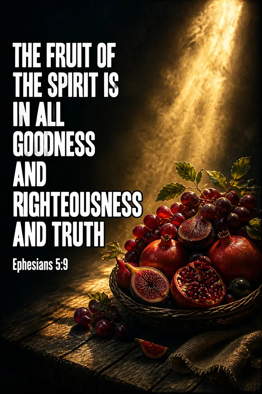 Ephesians 5:9 Bible verse card: “the fruit of the Spirit is in all goodness and”
