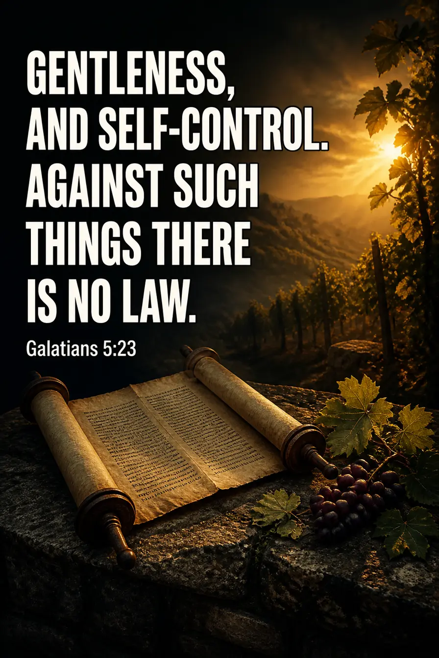 Galatians 5:23 Bible verse card: “gentleness, and self-control. Against such things there is no law.”