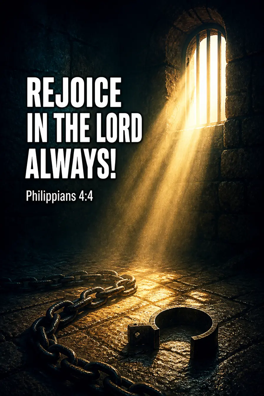 Philippians 4:4 Bible verse card: “Rejoice in the Lord always!”
