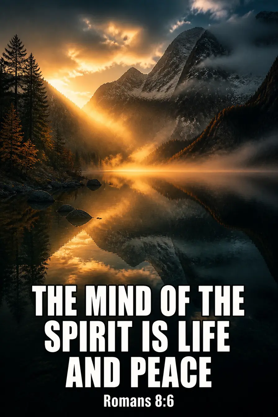 Romans 8:6 Bible verse card: “the flesh is death, but the mind of the Spirit is life and peace”