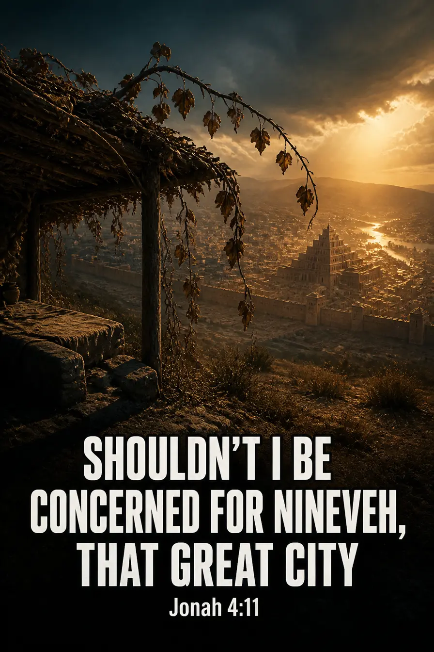 Jonah 4:11 Bible verse card: “Shouldn’t I be concerned for Nineveh, that great city”