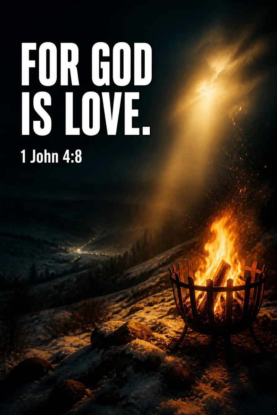 1 John 4:8 Bible verse card: “for God is love.”