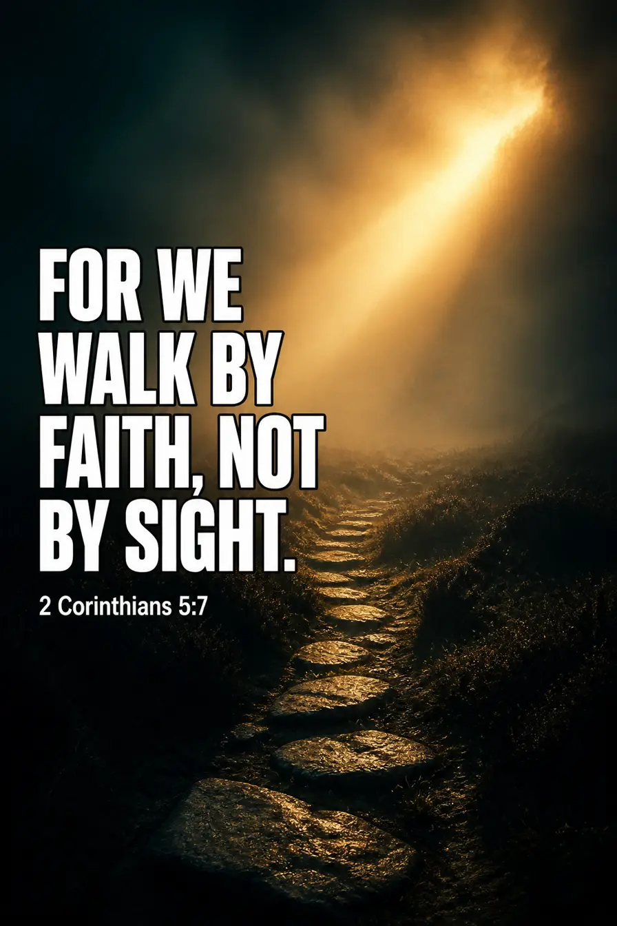 2 Corinthians 5:7 Bible verse card: “for we walk by faith, not by sight.”