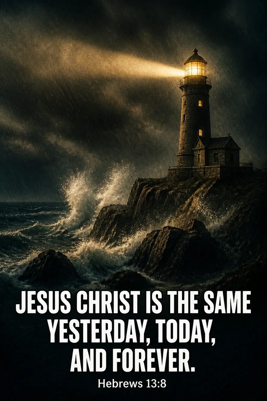 Hebrews 13:8 Bible verse card: “Jesus Christ is the same yesterday, today, and forever.”
