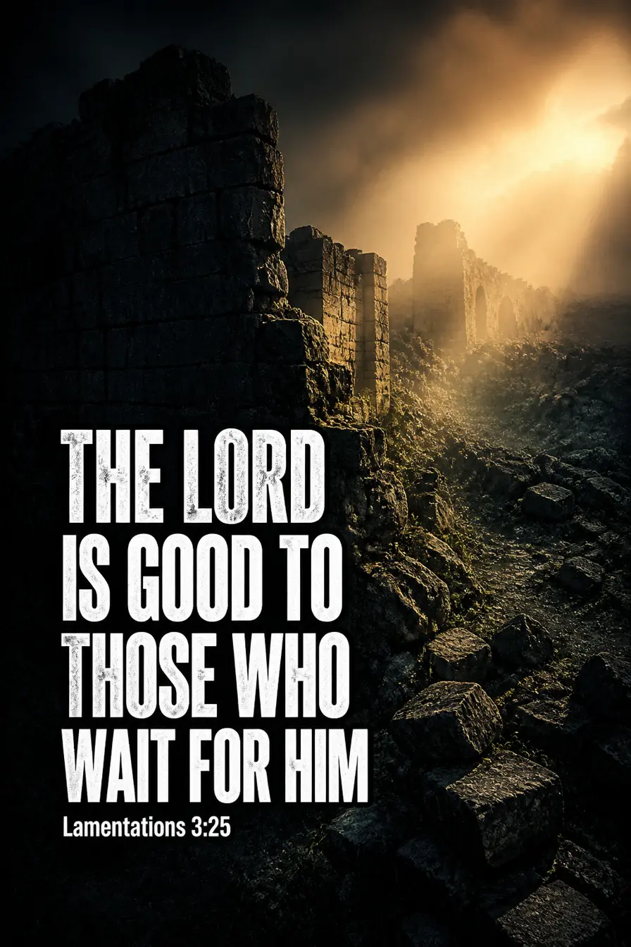 Lamentations 3:25 Bible verse card: “The LORD is good to those who wait for him”